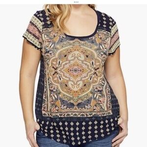 Lucky Brand Boho Persian Carpet Scoop‎ Neck T-Shirt